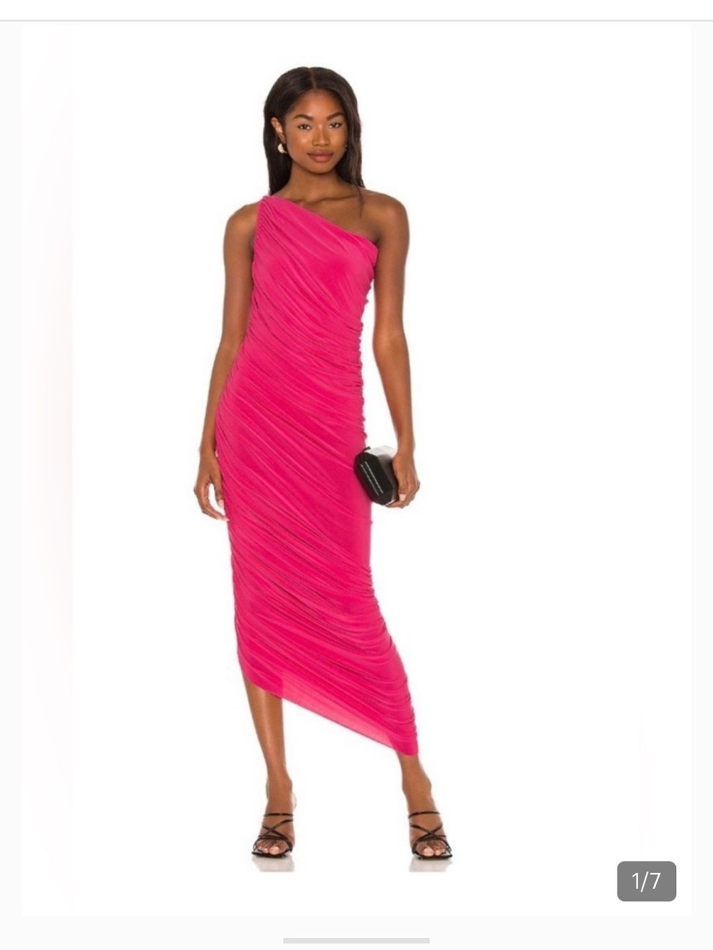 Norma Kamali One-Shoulder Ruched Midi Dress in Fuchsia
